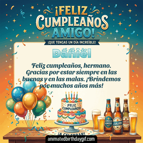 GIF animado de cumpleaños Mi Amigo Daniel diseño 3