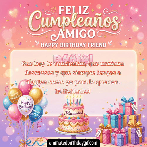 GIF animado de cumpleaños Mi Amigo Daniel diseño 1