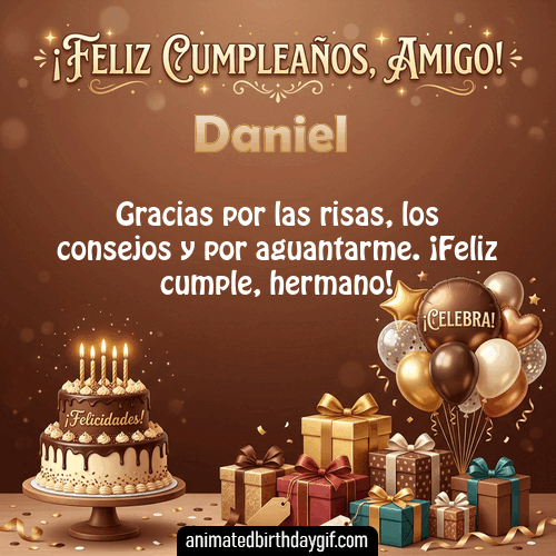 GIF animado de cumpleaños Mi Amigo Daniel diseño 12