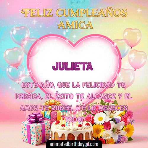 GIF animado de cumpleaños Mi Amiga Julieta diseño 2