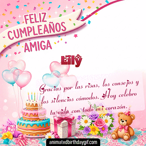 GIF animado de cumpleaños Mi Amiga Lily diseño 5