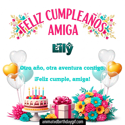 GIF animado de cumpleaños Mi Amiga Lily diseño 1