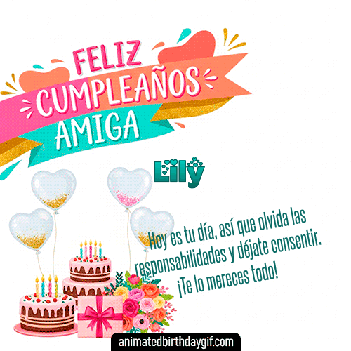 GIF animado de cumpleaños Mi Amiga Lily diseño 3