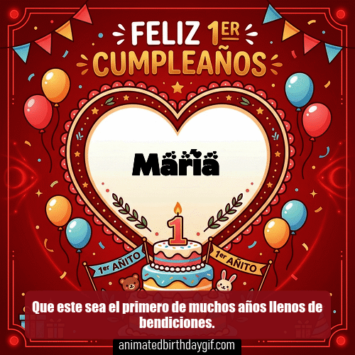GIF animado de cumpleaños para María: Rojo. Personalizable con mensaje.