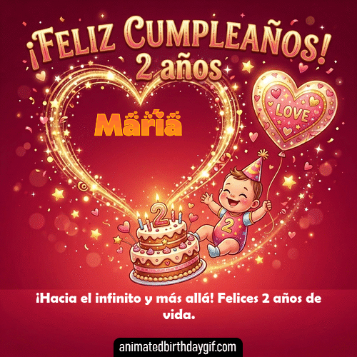 GIF animado de cumpleaños 02 años María diseño 2