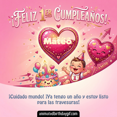 GIF animado de cumpleaños 01 Año Mateo diseño 11