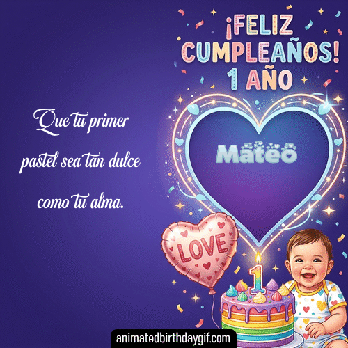 GIF animado de cumpleaños 01 Año Mateo diseño 6