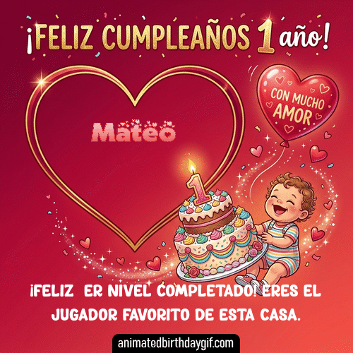 GIF animado de cumpleaños 01 Año Mateo diseño 3