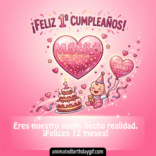 GIF animado de cumpleaños 01 Año Mateo diseño 7
