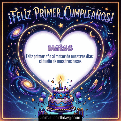 GIF animado de cumpleaños 01 Año Mateo diseño 9