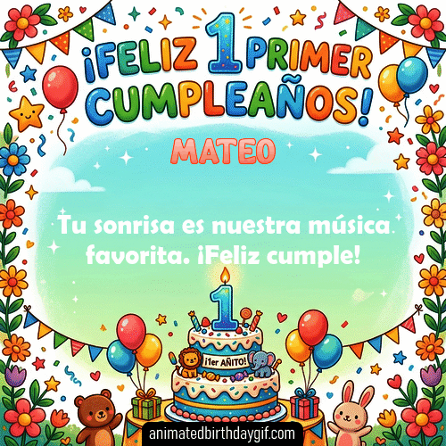 GIF animado de cumpleaños 01 Año Mateo diseño 5