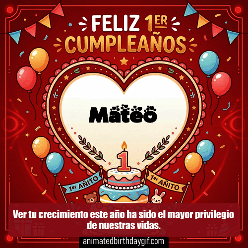 GIF animado de cumpleaños 01 Año Mateo diseño 2