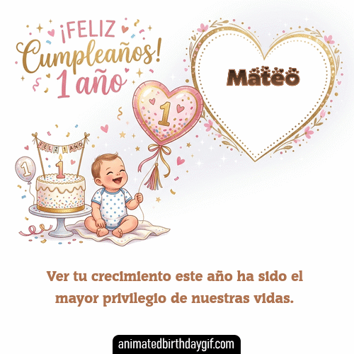 GIF animado de cumpleaños 01 Año Mateo diseño 8