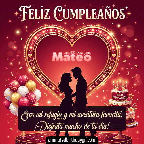 GIF animado de cumpleaños para Mateo: Amor corazon rojo. Personalizable con mensaje.