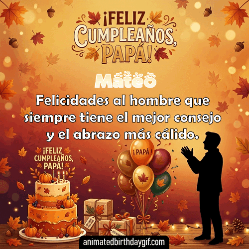 GIF animado de cumpleaños para Mateo: Otoño. Personalizable con mensaje.