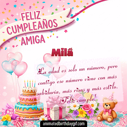 GIF animado de cumpleaños Mi Amiga Mila diseño 6