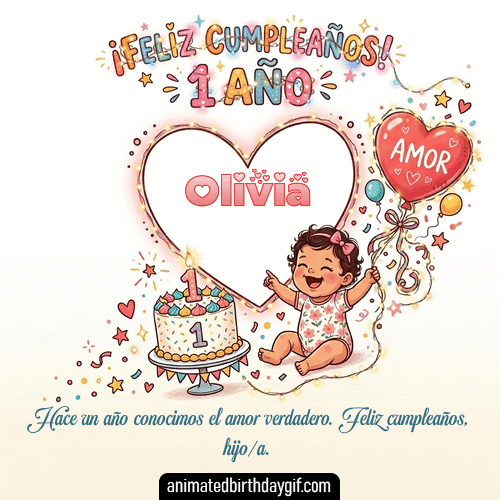 GIF animado de cumpleaños 01 Año Olivia diseño 5