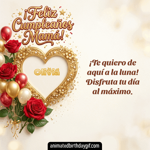 GIF animado de cumpleaños para Olivia: Rosas para mamá. Personalizable con mensaje.
