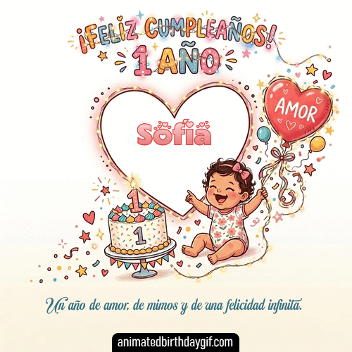 GIF animado de cumpleaños 01 Año Sofía diseño 6
