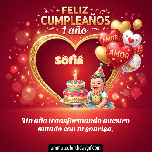 GIF animado de cumpleaños 01 Año Sofía diseño 1