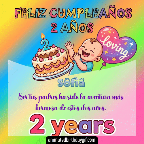 GIF animado de cumpleaños 02 años Sofía diseño 4
