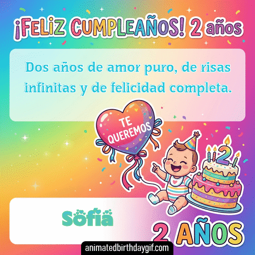 GIF animado de cumpleaños 02 años Sofía diseño 1