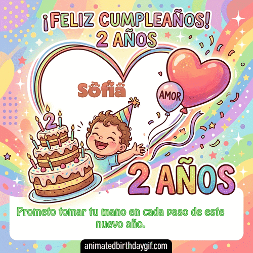 GIF animado de cumpleaños 02 años Sofía diseño 5