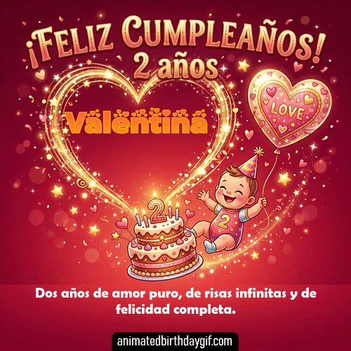 GIF animado de cumpleaños 02 años Valentina diseño 3