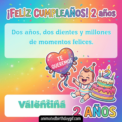 GIF animado de cumpleaños 02 años Valentina diseño 1