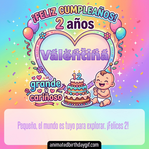 GIF animado de cumpleaños 02 años Valentina diseño 2