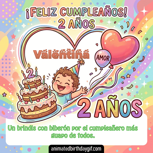 GIF animado de cumpleaños 02 años Valentina diseño 5