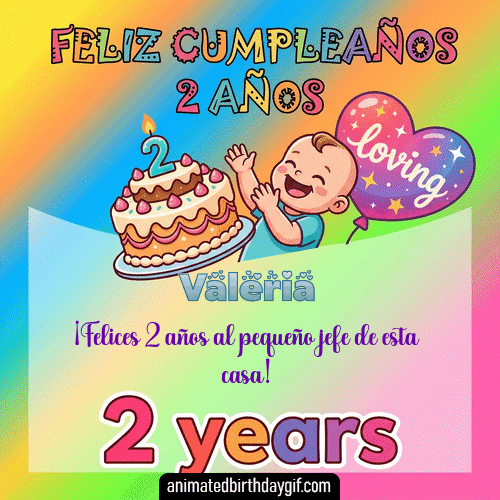 GIF animado de cumpleaños 02 años Valeria diseño 4