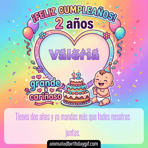 GIF animado de cumpleaños 02 años Valeria diseño 2