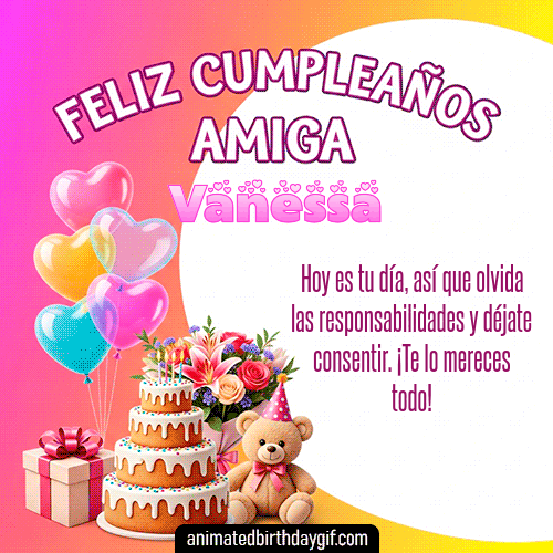 GIF animado de cumpleaños Mi Amiga Vanessa diseño 9