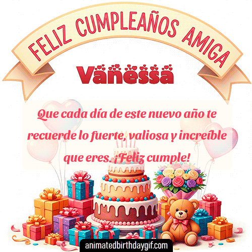 GIF animado de cumpleaños Mi Amiga Vanessa diseño 1