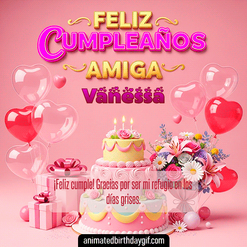 GIF animado de cumpleaños Mi Amiga Vanessa diseño 2