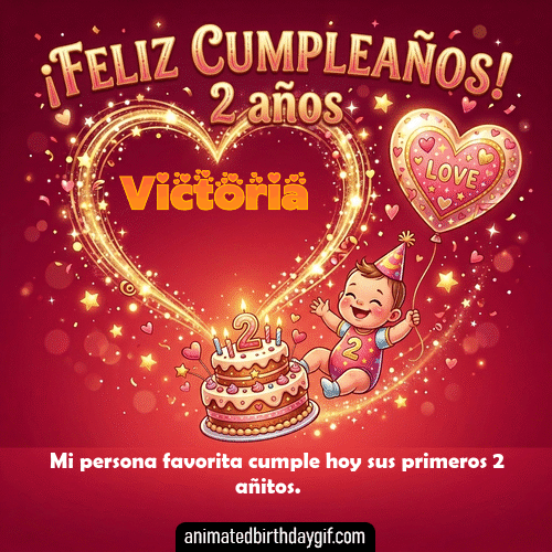GIF animado de cumpleaños 02 años Victoria diseño 3