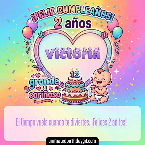 GIF animado de cumpleaños 02 años Victoria diseño 2