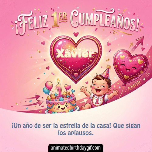 GIF animado de cumpleaños 01 Año Xavier diseño 3