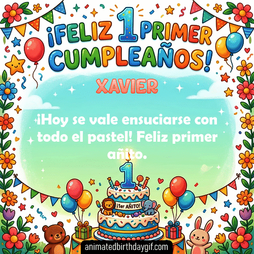 GIF animado de cumpleaños 01 Año Xavier diseño 8