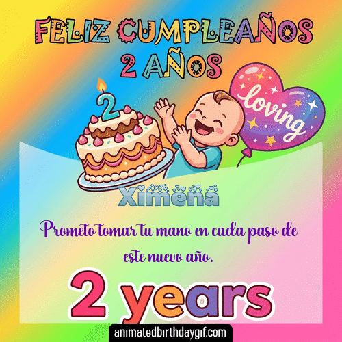 GIF animado de cumpleaños 02 años Ximena diseño 4