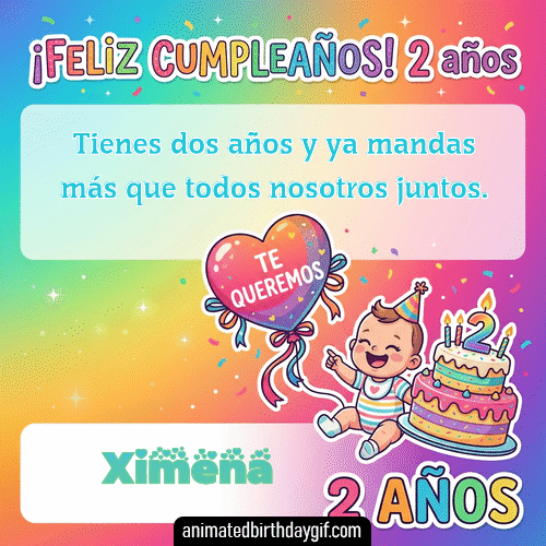 GIF animado de cumpleaños 02 años Ximena diseño 1