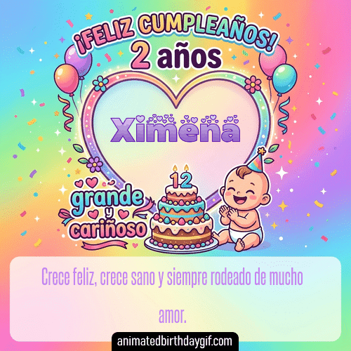 GIF animado de cumpleaños 02 años Ximena diseño 2