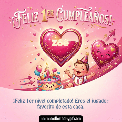 GIF animado de cumpleaños 01 Año Zoe diseño 4