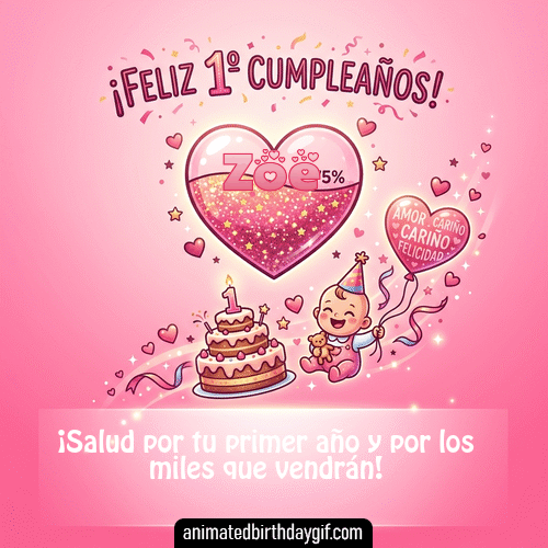 GIF animado de cumpleaños 01 Año Zoe diseño 1