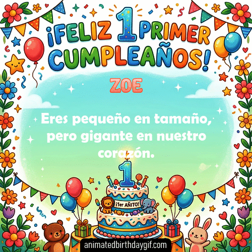 GIF animado de cumpleaños 01 Año Zoe diseño 9