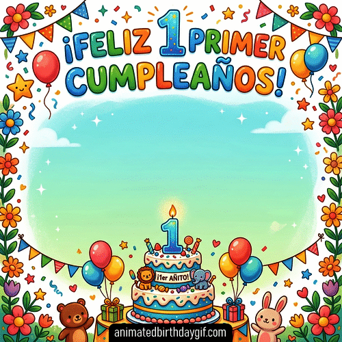 Plantilla Primer año para cumpleaños de 01 Año